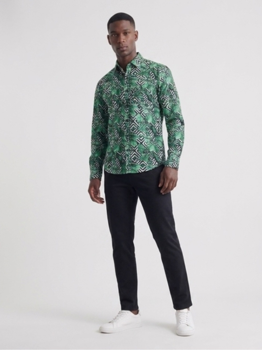 Paisley & Gray Green and Black Geometric Leaf Shirt